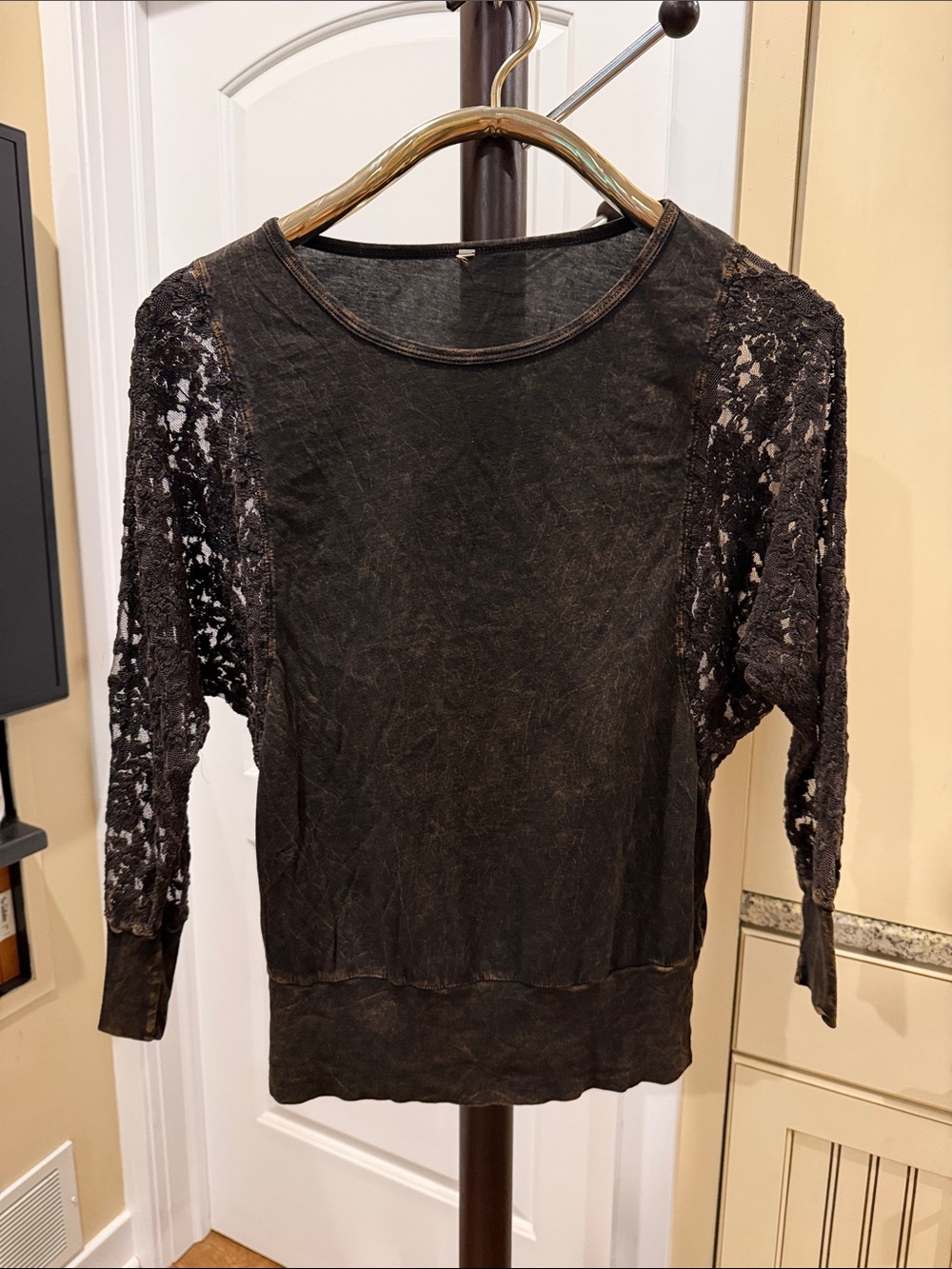 Black Lace-Sleeve Women’s Top